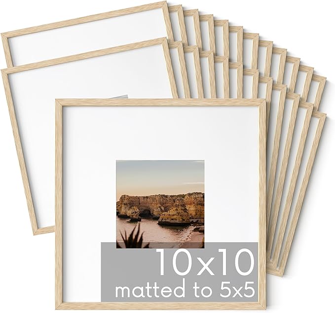 HAUS AND HUES Oak 10x10 Square Picture Frames, Set of 25, Beige, Wall-Mountable, Modern Gallery Wall Frame Set
