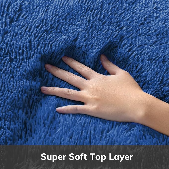 Ophanie Round Rug 4Ft Blue Circle Area Rug, Boys Room Decor, Fluffy Fuzzy - Image 2