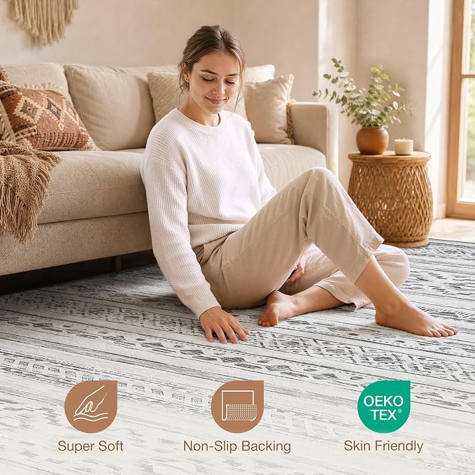 cotiled Boho 5x8 Area Rugs for Living Room: Soft Moroccan Washable Rug | Solve - Image 3