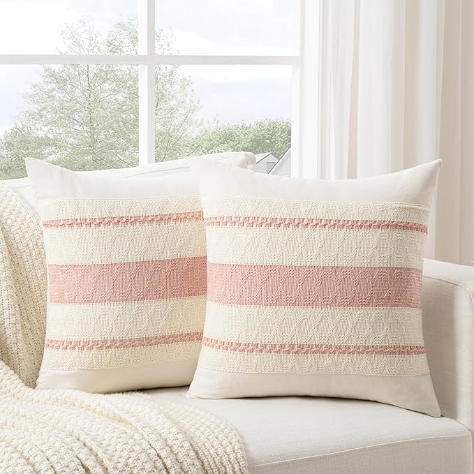 Fancy Homi Set of 1 Boho Pink Decorative Throw Pillow Cover 16x16 Inch - Image 2
