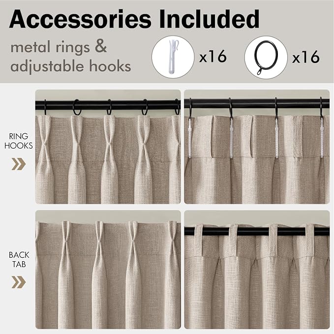 MIULEE Pinch Pleated Linen Curtains 96 Inches Long 2 Panels - Image 8