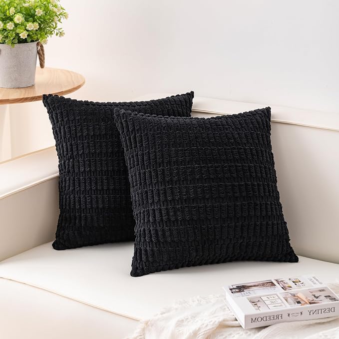 Pack of 2 Corduroy Decorative Throw Pillow Covers 24x24 InchSoft Striped Pillow by Unknown