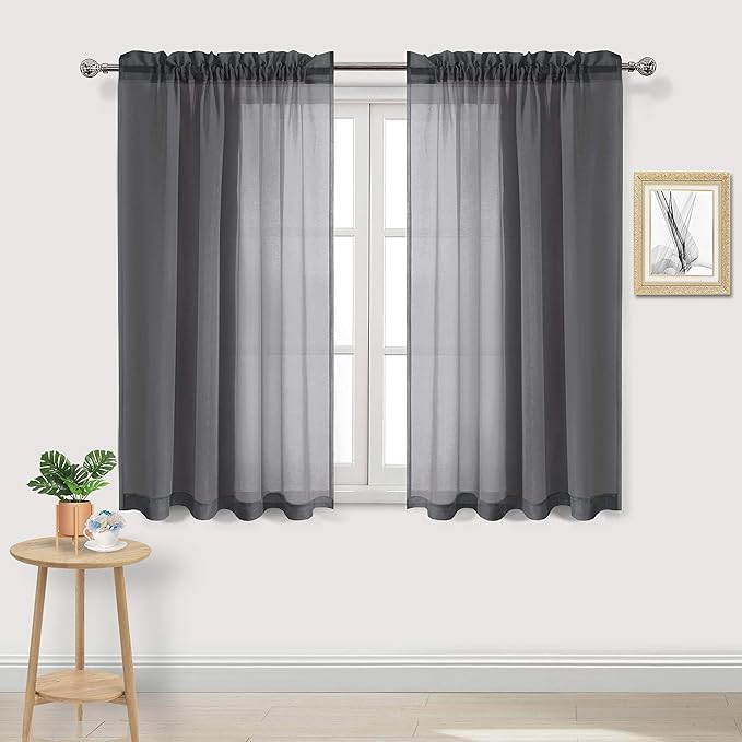 DWCN Dark Gray Sheer Curtains Semi Transparent Voile Rod Pocket Curtains by DWCN