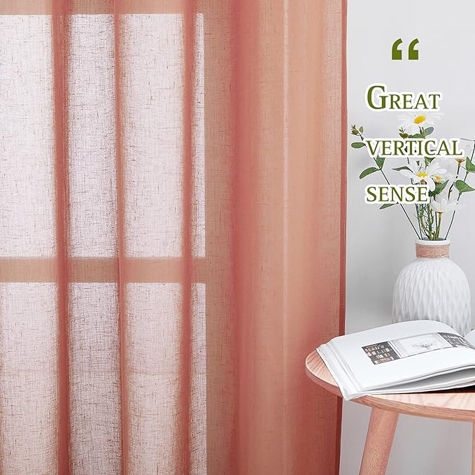 NICETOWN Semi Sheer Linen Curtains, Grommet Top Rustic Linen Burlap Curtains - Image 3