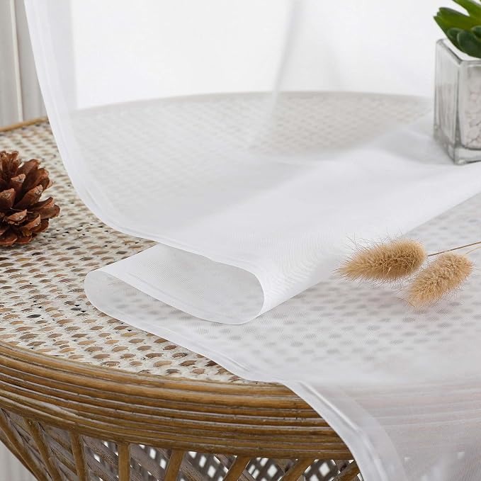 Chyhomenyc White Sheer Curtains 84 Inches Long 2 Panels, Light Filtering White - Image 6