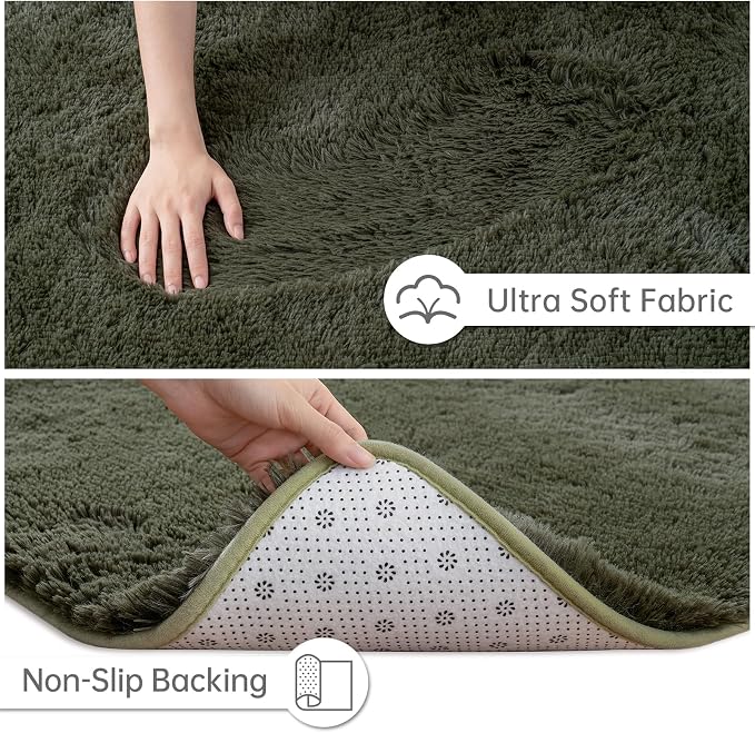 Goideal Fluffy Rug for Bedroom Living Room, 5x7 Olive Green Area Rugs, Faux Fur - Image 6