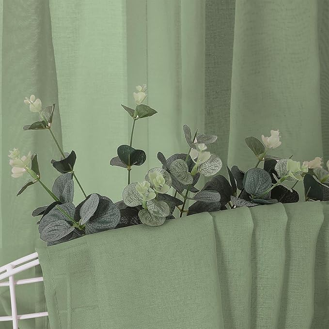 Tollpiz Sheer Tier Curtain Linen Textured Half Kitchen Curtains Sheer Light - Image 6