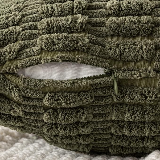 MIULEE Euro Sham Corduroy Decorative Throw Pillow Covers 24x24 Olive Green | - Image 10