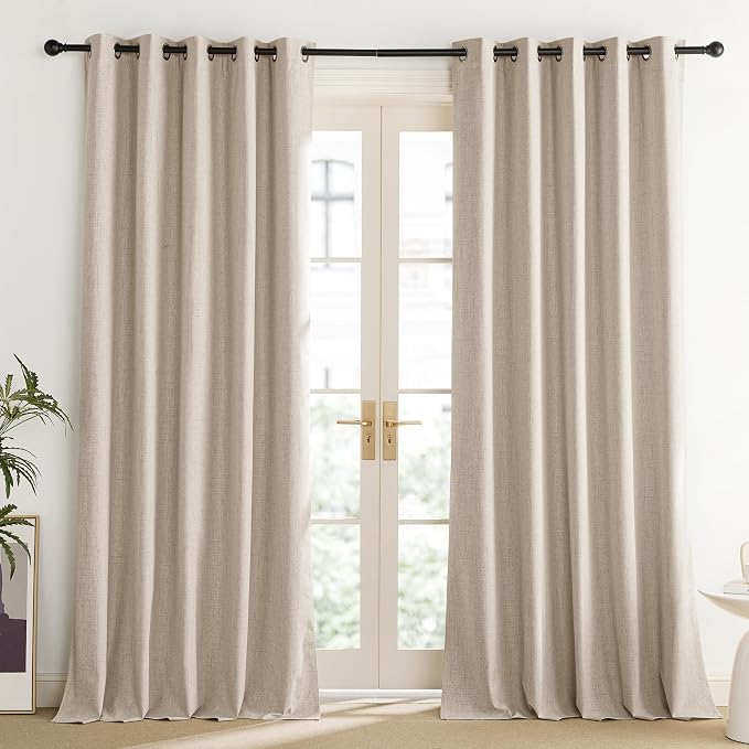 NICETOWN Cream 100% Blackout Linen Curtains 102 inch Long Burg - Image 2