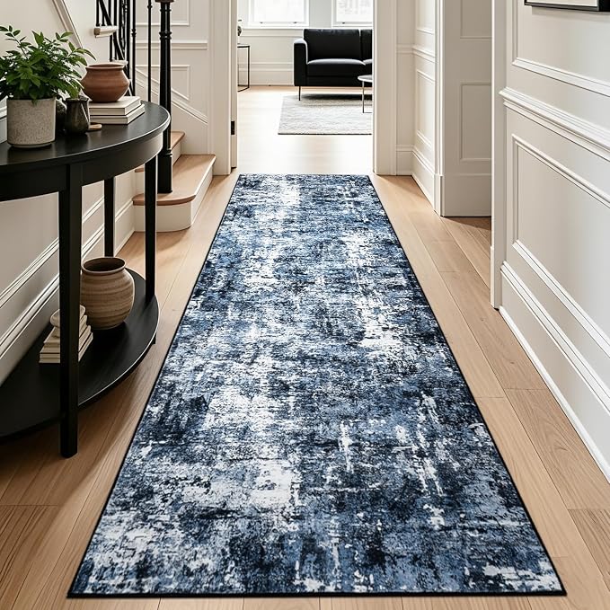 Rugflix 2'6"x10' Runner Rug for Hallway, Washable Navy Blue Long Runners | - Image 3