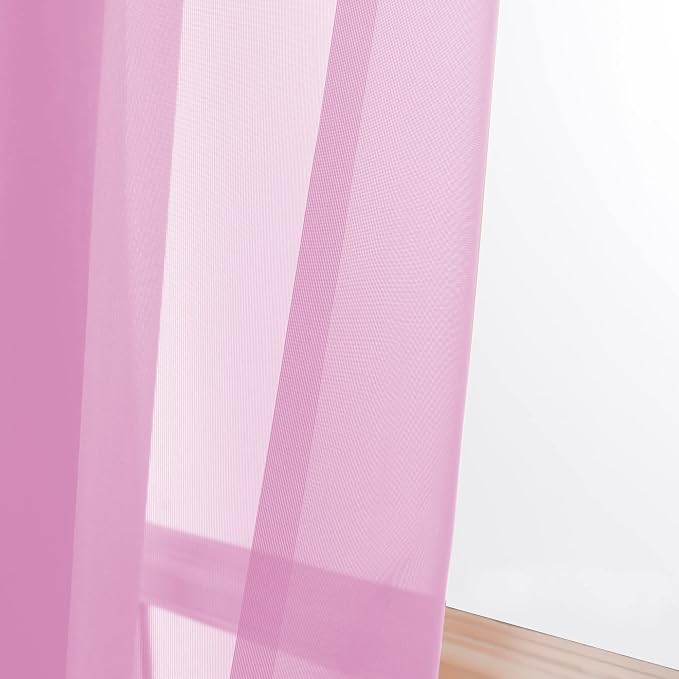 Sheer Pink Curtains, Sheer Curtains 84 inch Length 2 Panels Set, Rod Pocket - Image 2