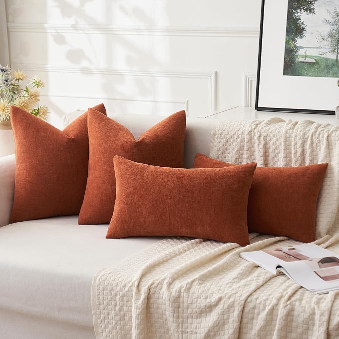 MIULEE Fall Rust Terracotta Chenille Couch Throw Pillow Covers, 18x18 | Set of 2 - Image 5