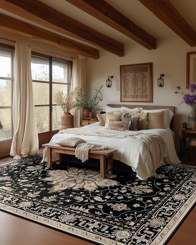 Area Rugs 9'x12' Washable Non-Slip, Floral Vintage Distress Print Pattern - Image 7