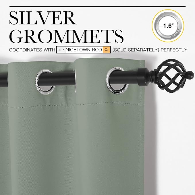NICETOWN Greyish Green Blackout Curtains 108" Long - Image 3