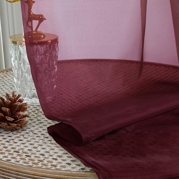 Wine Sheer Curtains 84 Inches Long 2 Panels Set, Light Filtering Sheer Curtains - Image 4