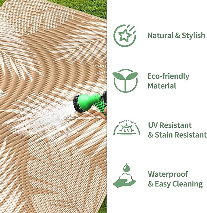 GENIMO Outdoor Rug 5' x 8' Waterproof for Patios Clearance, Reversible, Plastic Straw Camping Rug Carpet, Large Area Rugs Mats for RV, Picnic, Backyard, Deck, Balcony, Porch, Beach, Brown&Beige