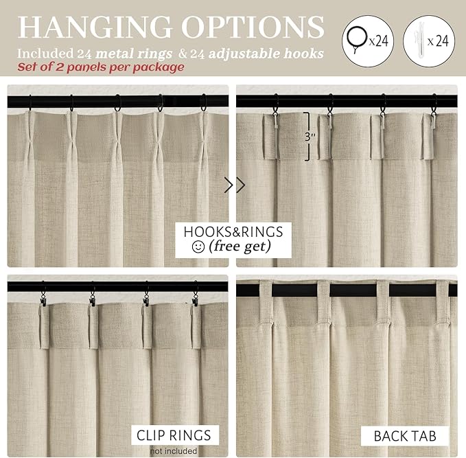 Memory Trained Pinch Pleated Linen Sheer Warm Beige Curtains 84 Inch Length | - Image 4