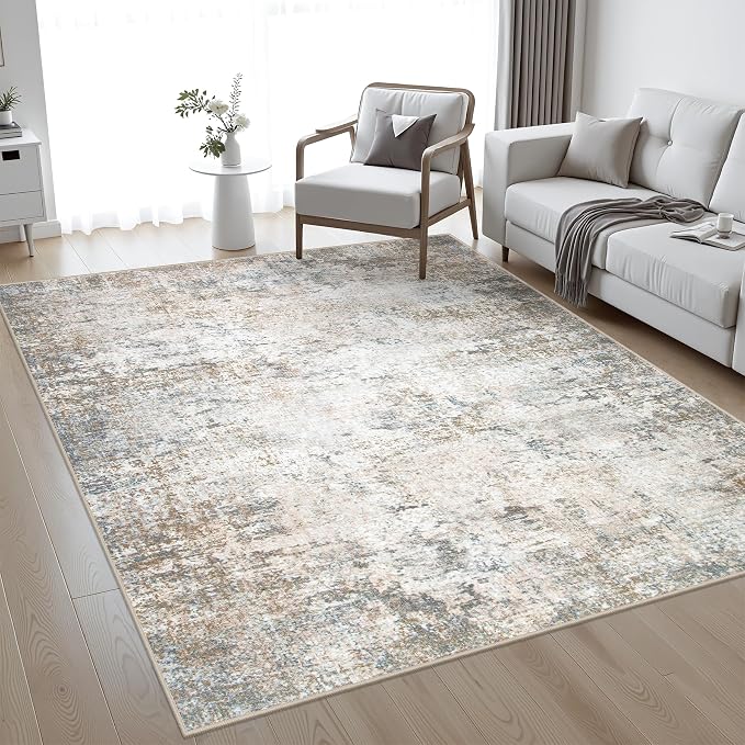 10x14 Area Rug Living Room: Modern Washable Indoor Carpet Brown | - Image 2