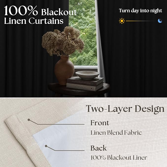 60 Inch Wide Pinch Pleated 100% Blackout Curtains 102 Inches Long, Natural | - Image 3