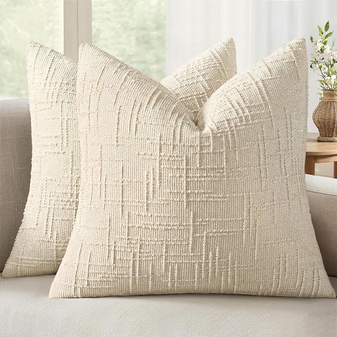 MIULEE Chenille Textured Throw Pillow Covers Beige 20x20 Set of 2 | Slubby by MIULEE