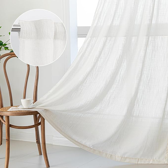 MYSKY HOME 90 Inch Curtains for Sliding Glass Door Windows, Living Room Decoration Cotton Drapes Soft Comfortable Touch Farmhouse Country Patio Treatment Set, 50" Width, Natural, 2 Panels