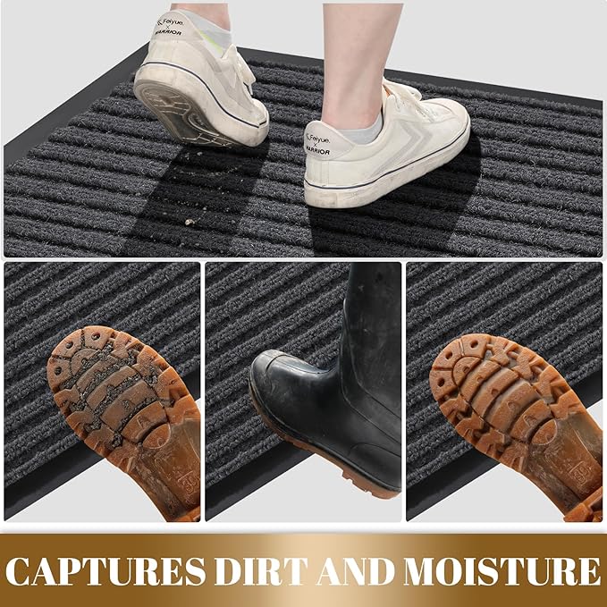 Yimobra Front Door Mat Outdoor Indoor Entrance, 100% Waterproof All-Season All Weather Doormat, Welcome Matt Outside Entry, Non Slip, Low Profile, Heavy Duty Patio Porch Floor Mats,36 x 17,Grey