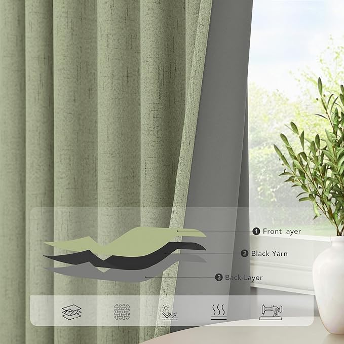 102 Inch Curtains Blackout Sage Green Christmas Decoration Black Out Linen - Image 5