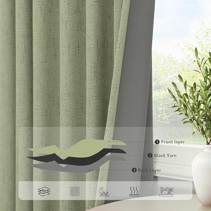 Pitalk Light Sage Green Black Out Curtains 63 Inch Long 2 Panel Set Back Tab - Image 5