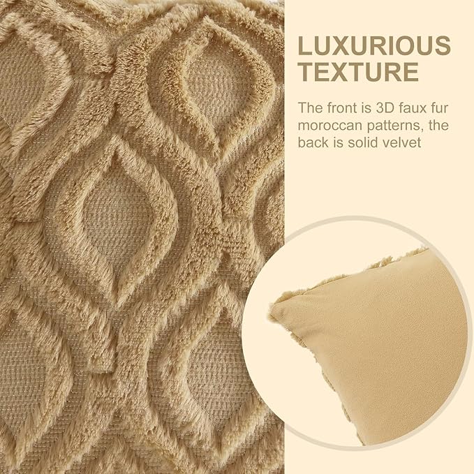 decorUhome Throw Pillow Covers 26x26 Inch Set of 2, Soft Plush Faux Wool Khaki - Image 5