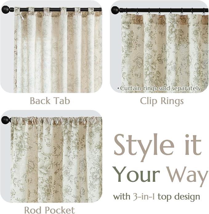 jinchan Linen Floral Curtains 84 Inch Length - Image 8