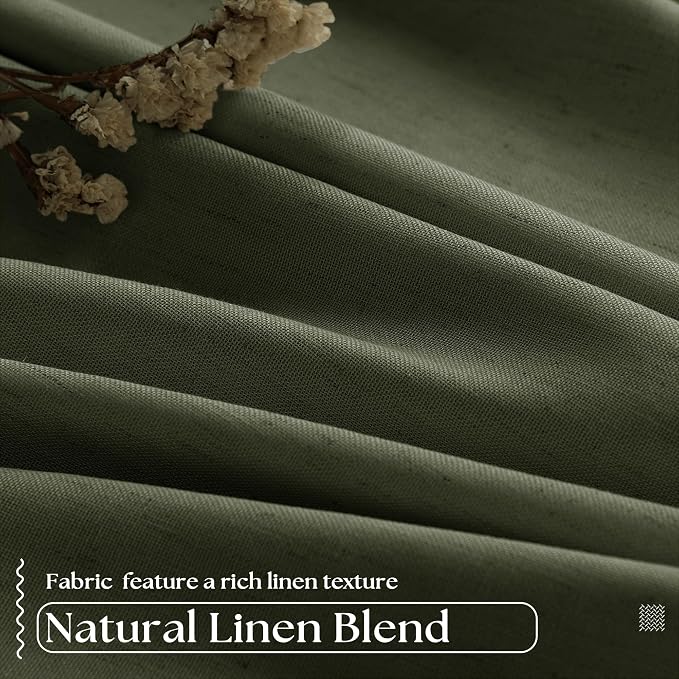 Olive Green Pinch Pleated Linen Blackout Curtains 90 Inch Long - Image 5