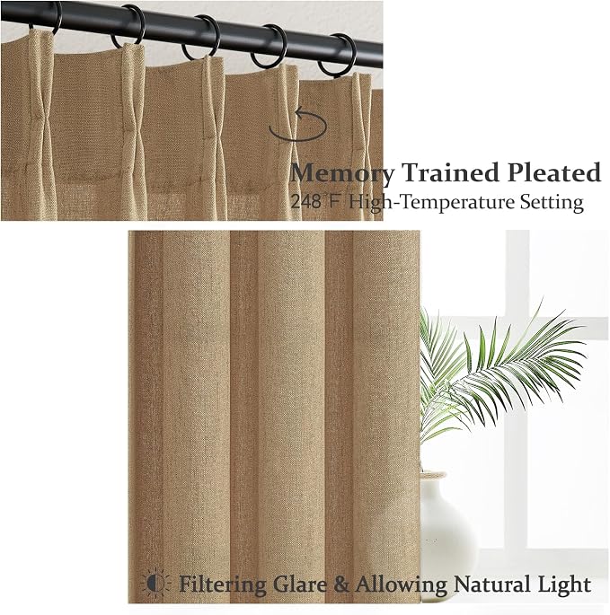 Pleated Linen Rust Brown Curtains 84 Inches Long 2 Panels Set - Image 3