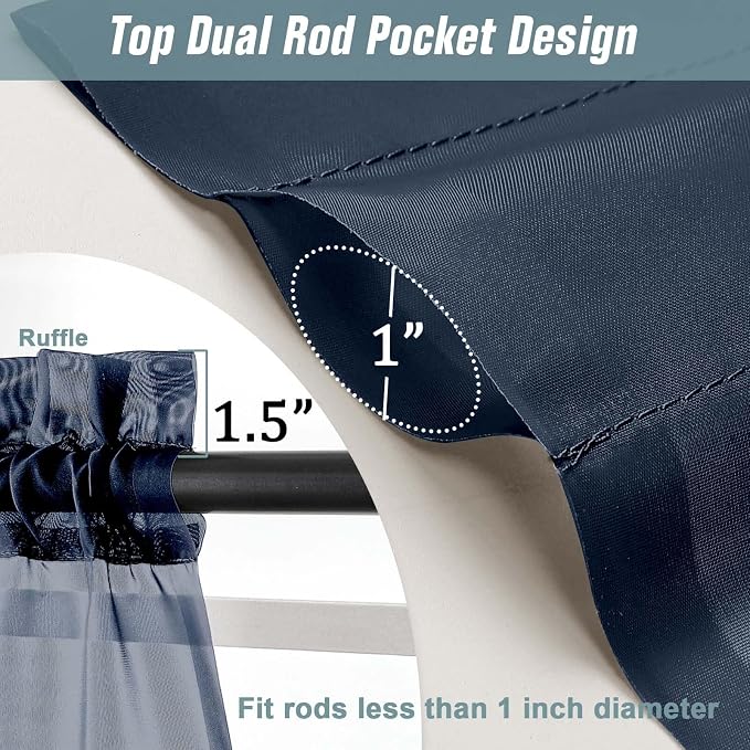 Navy Blue Sheer Curtains for Window 96 Inches Long 2 Panels, Soft Airy Light - Image 3