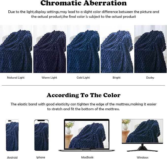 NEWCOSPLAY Super Soft King Blanket Dark Navy Premium Silky Flannel Fleece 3D Clouds Stylish Jacquard Lightweight Bed Blanket All Season Use 350GSM (Dark Navy, King(90"x110"))