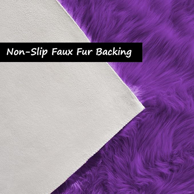Goolela Purple Fluffy Circle Rug 3ft Faux Fur Rug - Image 4