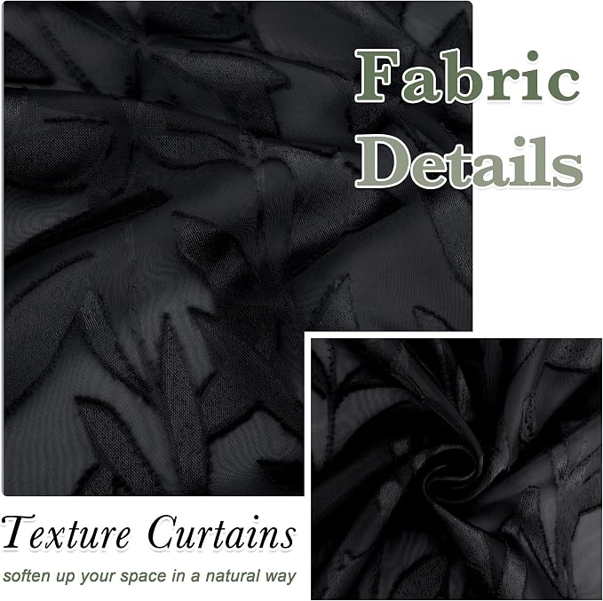 Lecloud Leia Sheer Black Curtains Window Valances - Image 8