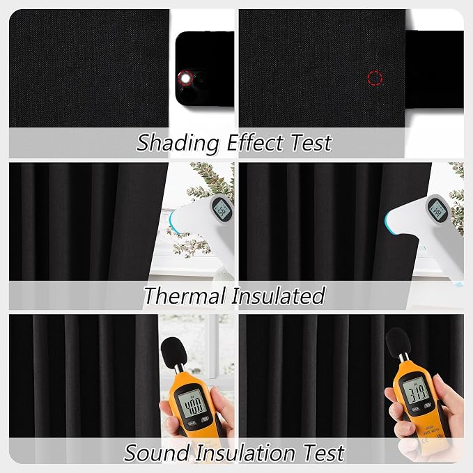 Guken Black 100% Blackout Linen Curtains 72 Inch Length 2 Panels Set - Image 5