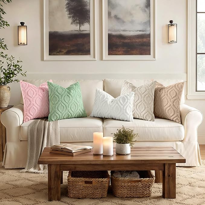 decorUhome Throw Pillow Covers 16x16 Inch Set of 2, Soft Plush Faux Wool Pink - Image 3