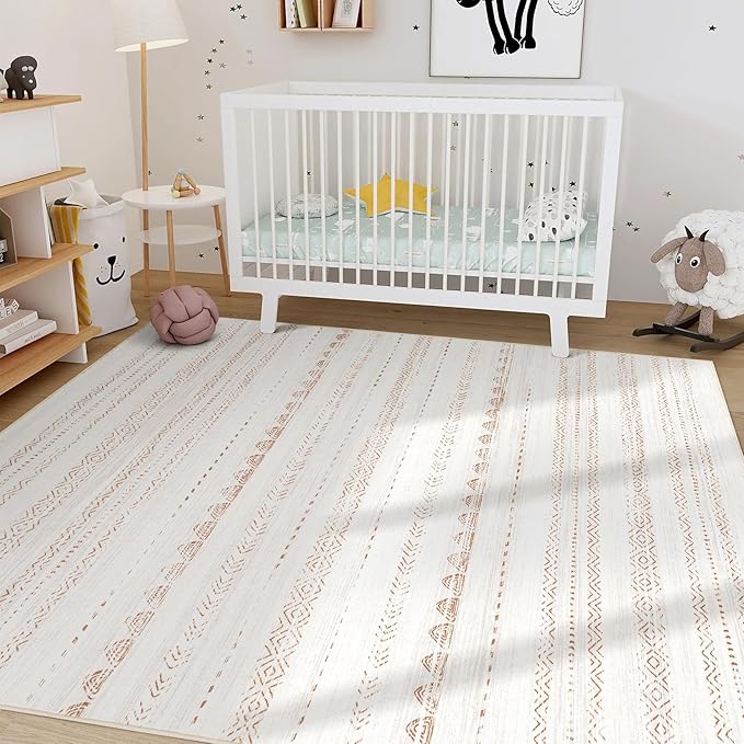Nakagishi 5x8 Area Rug Living Room: Washable Boho Large Neutral Soft Farmhouse - Image 8