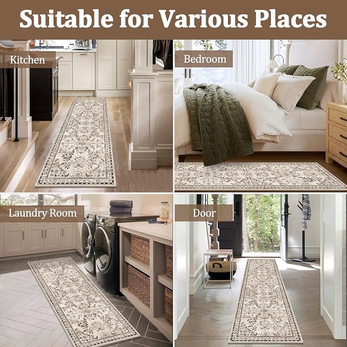 Yamaziot 2x8 Washable Hallway Runner Rug Non Slip Floral Carpet, Stain Resistant - Image 6