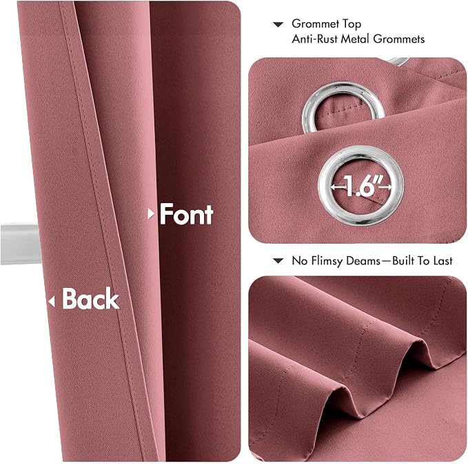 MIULEE Blackout Curtains for Bedroom 2 Panels 40 x 72 Inch Long Dusty Rose | - Image 4