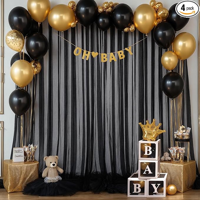20ft x 12ft Black Tulle Backdrop Curtain by Suppromo