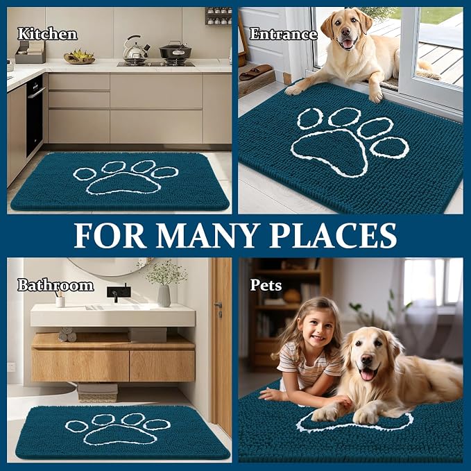 OLANLY Dog Door Mat for Muddy Paws 59x35, Paw Print Design Chenille Mud Mat | - Image 8