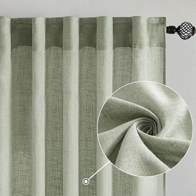 MIULEE Sage Linen Curtains 90 Inch Length 2 Panels - Image 2