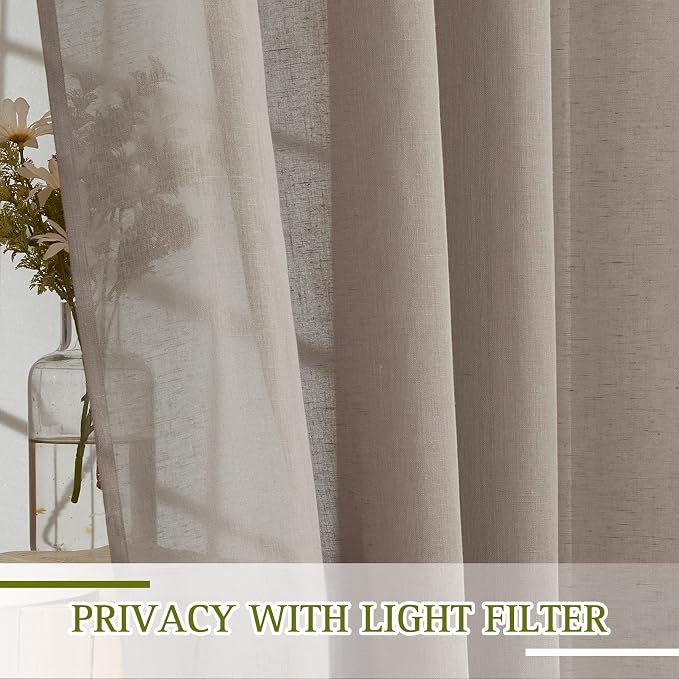 NICETOWN Sheer Linen Curtains for Windows 84 inch Length, Grommet Semi Balance - Image 4