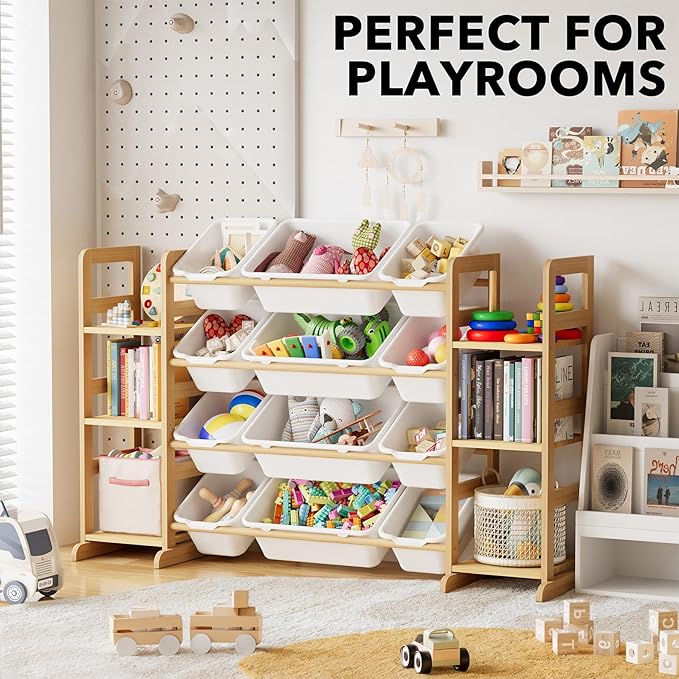 SpaceAid Toy Storage Organizer with 6 Shelves and 12 Bins, Toy Organizers Storage Bookshelf, Kids Bin Shelf Toys Box Bookcase for Bedroom Playroom Organization Room Decor, White
