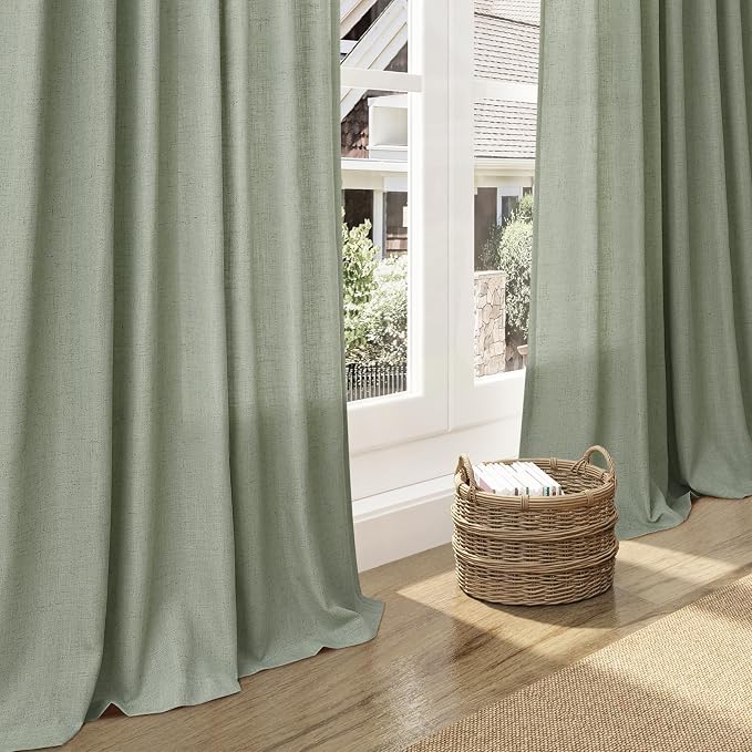 Nanspring Desert Sage Linen Curtains Semi Sheer 96 Inches Long 2 Panels Set - Image 6