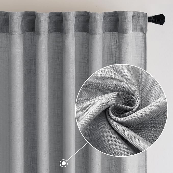 MIULEE Grey Linen Curtains 108 Inches Long - Image 2