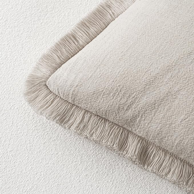 MIULEE Linen Decorative Euro Throw Pillow Covers Natural Beige 26x26 | Set of 2 - Image 3