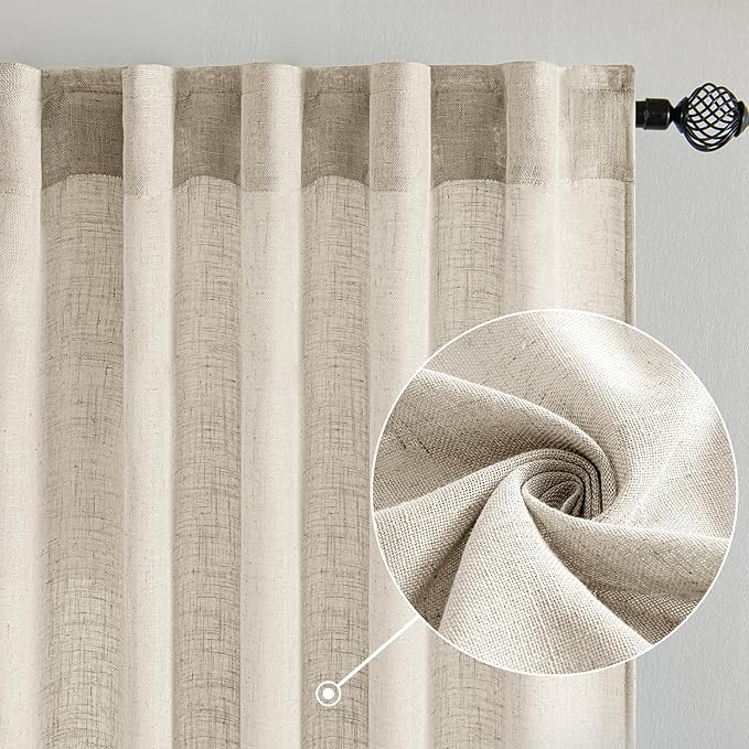 MIULEE Cream Linen Curtains 54 Inch Length 2 Panels - Image 2